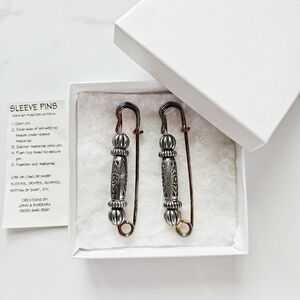 NEW Vintage Sleeve Set 2 Brooch Silvertone Sleeve Drapes Scarves Shirts Pins 3"